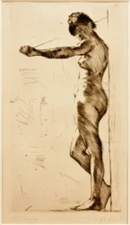 Standing Female Nude Leaning Against a Wall